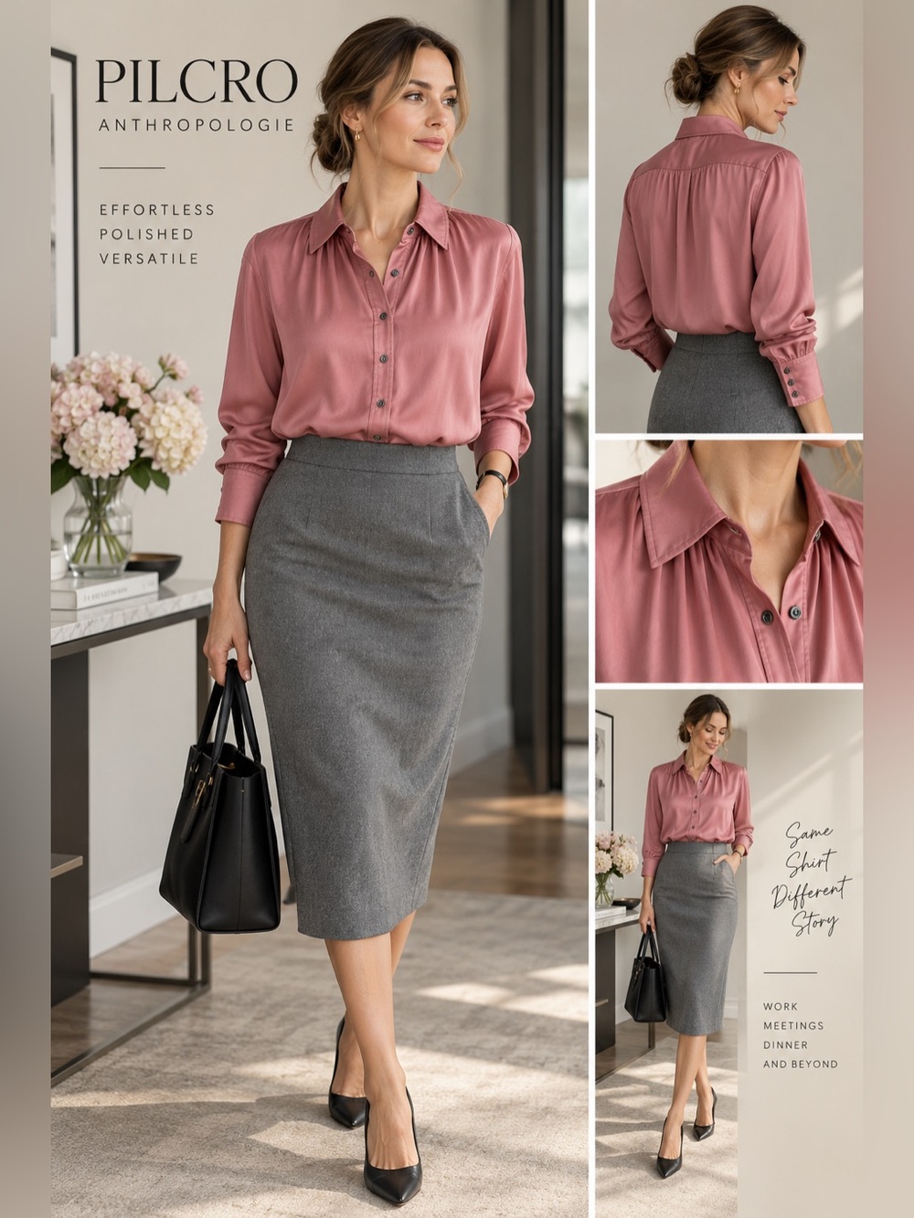 Pilcro Anthropologie Dusty Rose Satin Button Down Blouse Viscose Size SP